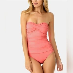 Anne Cole one‎ piece swimsuit twist front shirred bandeau Size S #5